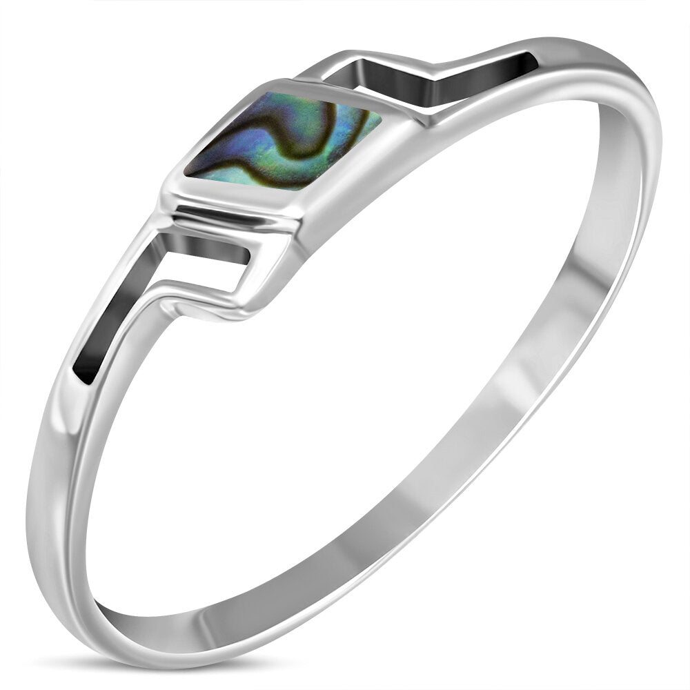 Contemporary Stone Ring- Modern Rhomboid with Abalone Shell