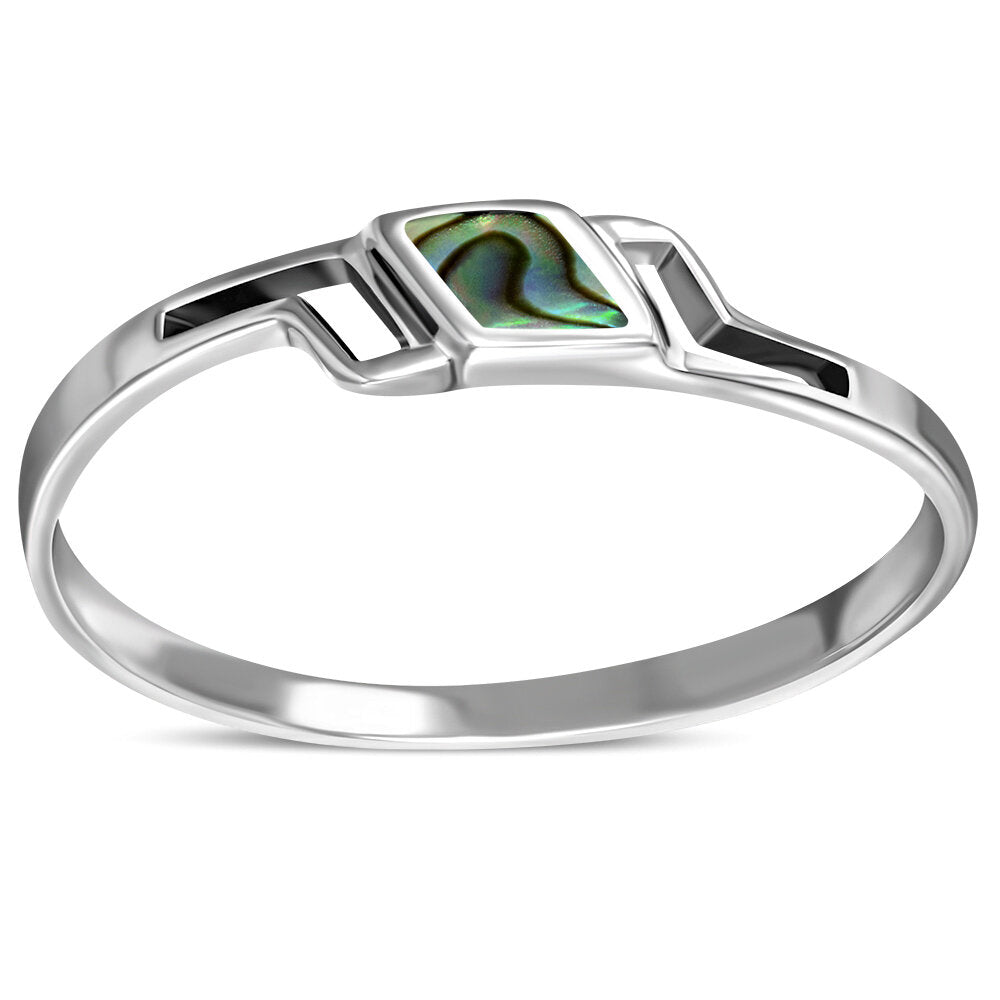 Contemporary Stone Ring- Modern Rhomboid with Abalone Shell