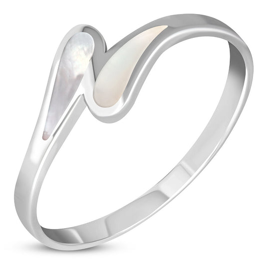 Contemporary Stone ring- Crossing Teardrops with Mother of Pearl