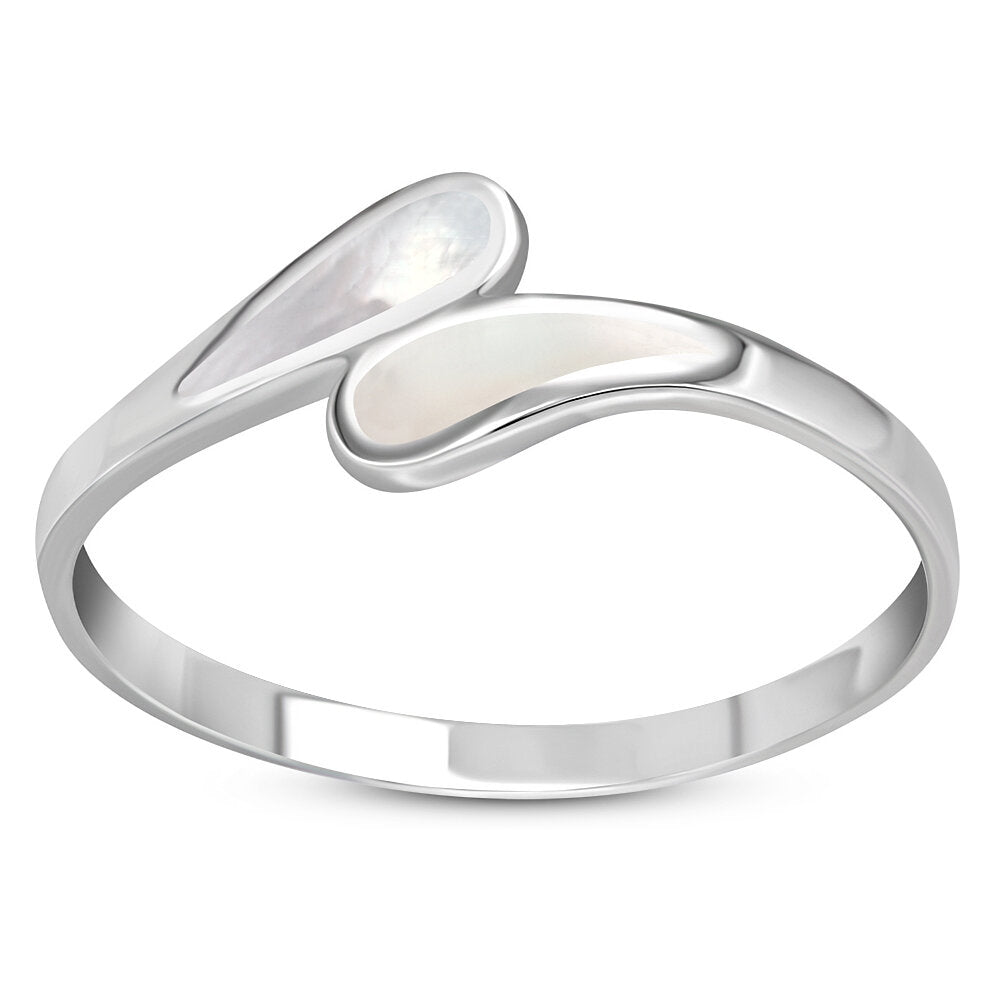Contemporary Stone ring- Crossing Teardrops with Mother of Pearl