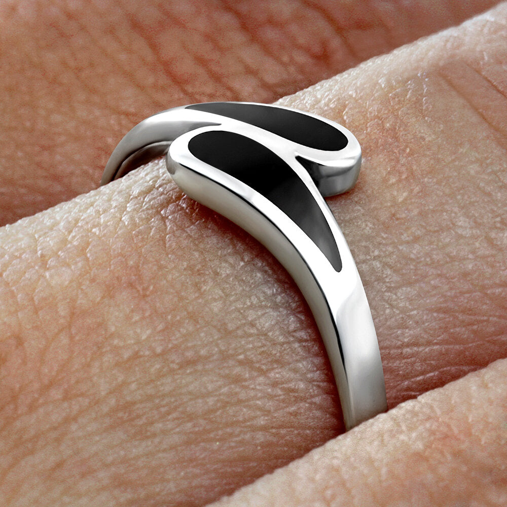 Contemporary Stone ring- Crossing Teardrops with Black Onyx