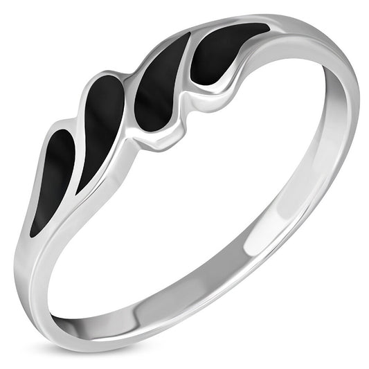Contemporary Stone Ring- Brush Strokes with Black Onyx