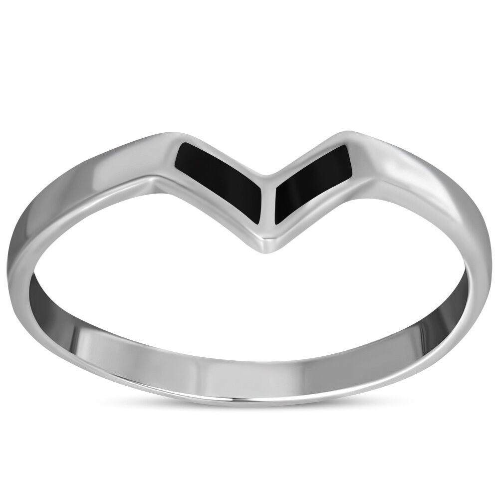 Contemporary Stone Ring- Modern Wishbone with Black Onyx