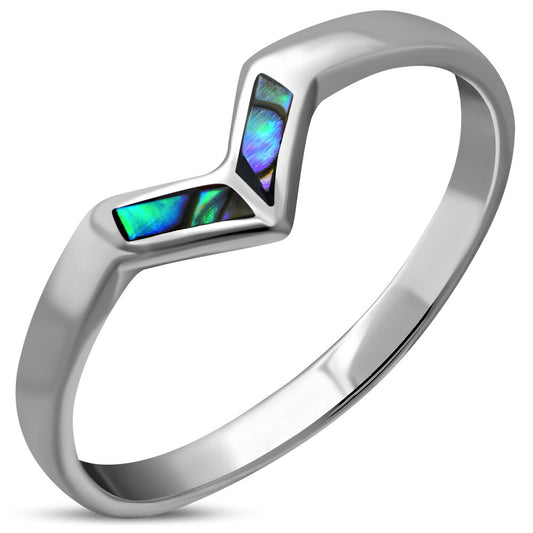 Contemporary Stone Ring- Modern Wishbone with Abalone Shell