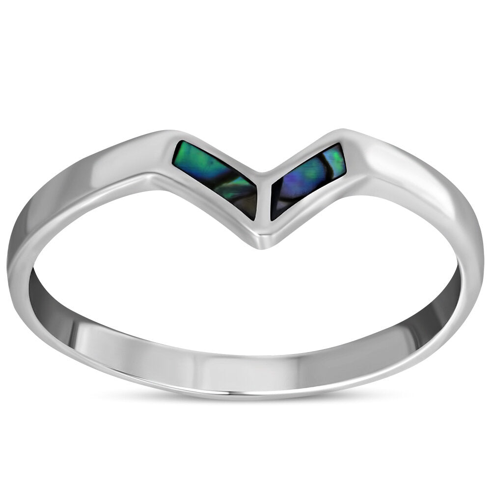 Contemporary Stone Ring- Modern Wishbone with Abalone Shell