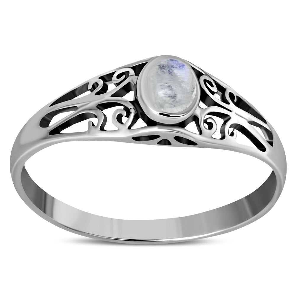 Contemporary Stone Ring- Lace Setting with Moonstone