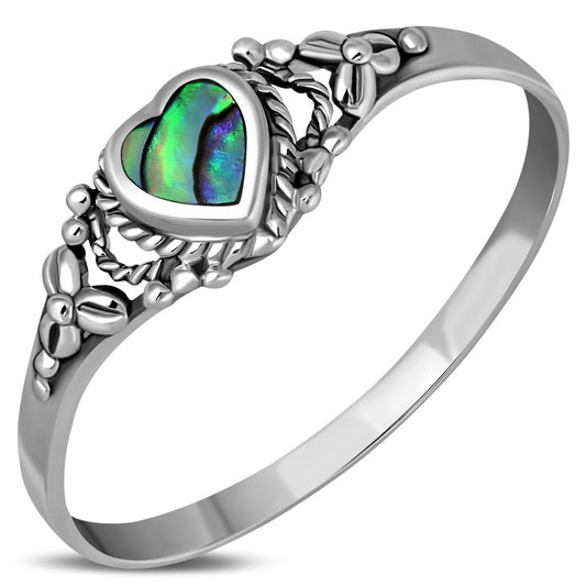 Contemporary Stone Ring- Vintage Flower Love Heart with Abalone shell