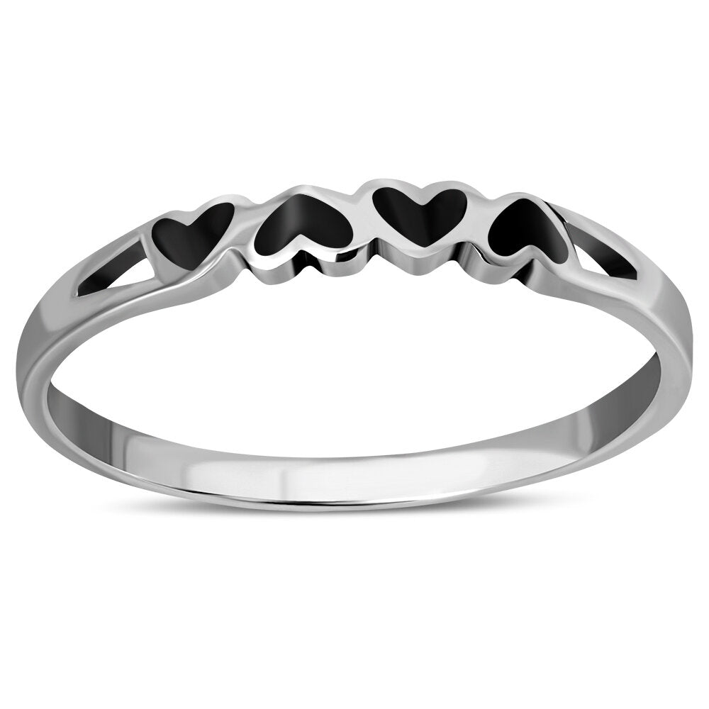 Contemporary Stone Ring - Love Heart Chain with Black Onyx