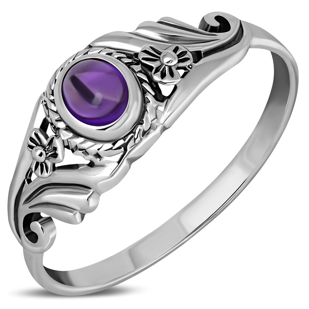 Contemporary Stone Ring-Flower wave with Amethyst