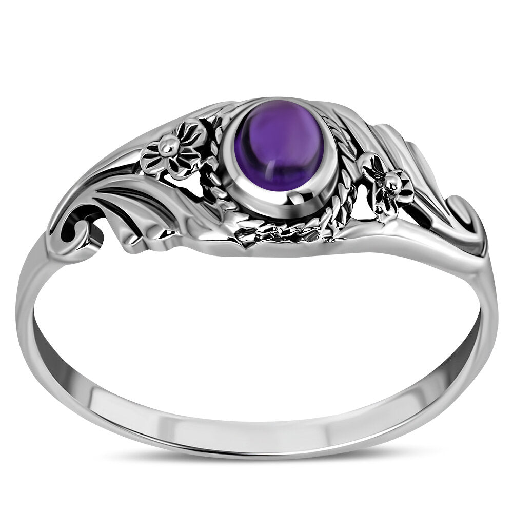 Contemporary Stone Ring-Flower wave with Amethyst