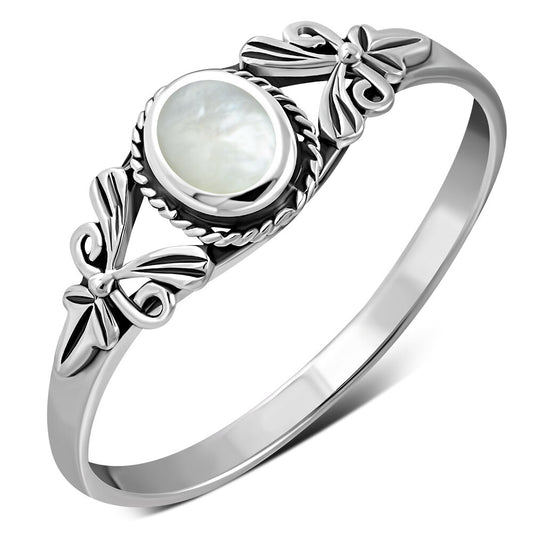 Contemporary Stone Ring- Ribbon Arms with Mother of Pearl