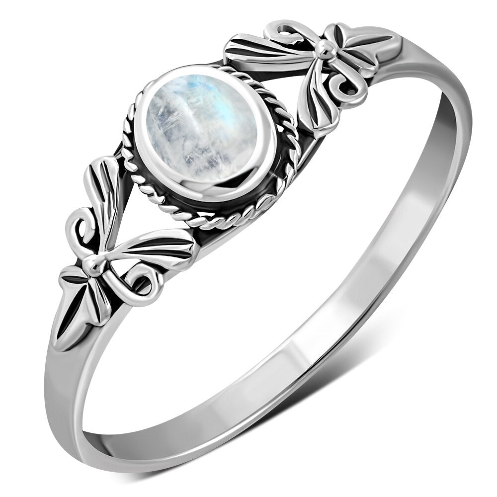 Contemporary Stone Ring- Ribbon Arms with Moonstone