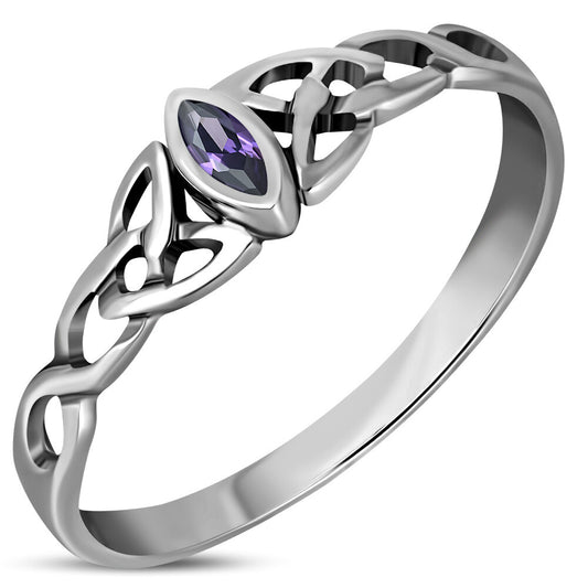 Celtic Stone Ring- Diamond Triquetra with Violet Zircon