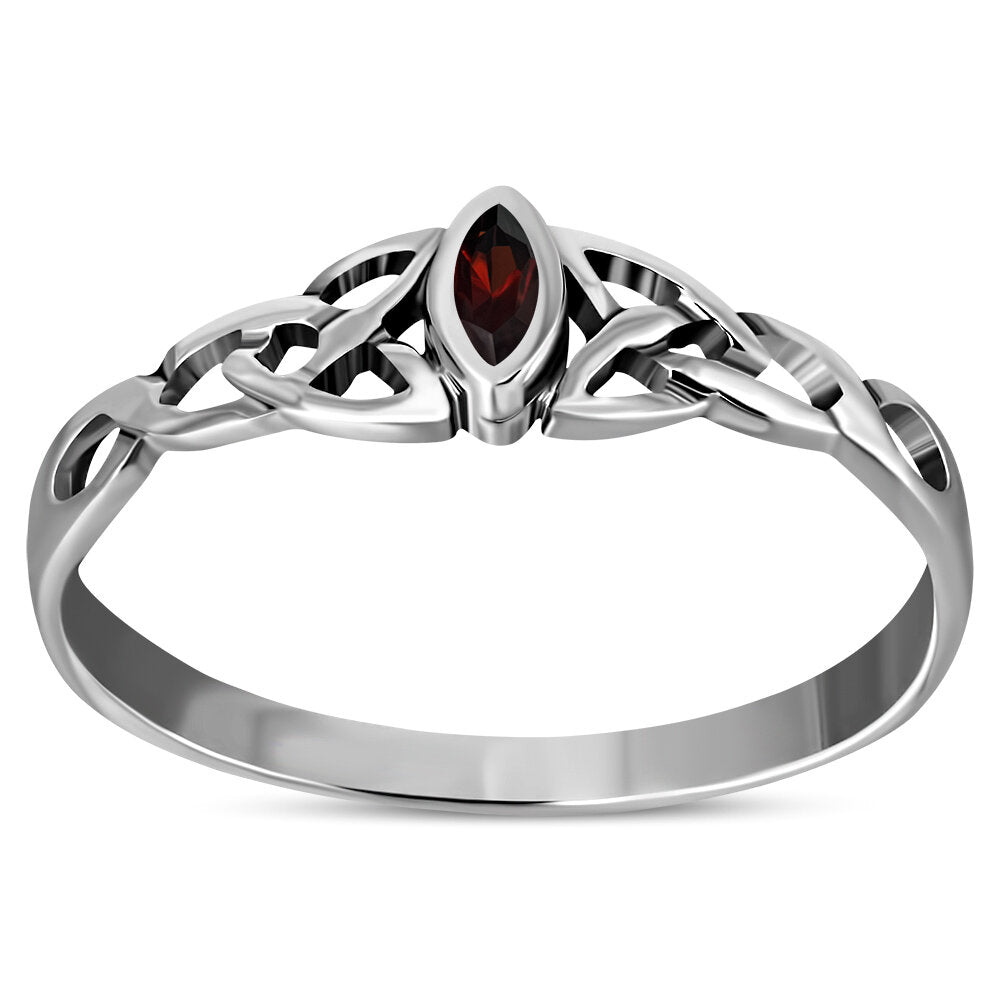 Celtic Stone Ring- Diamond Triquetra with Red Zircon