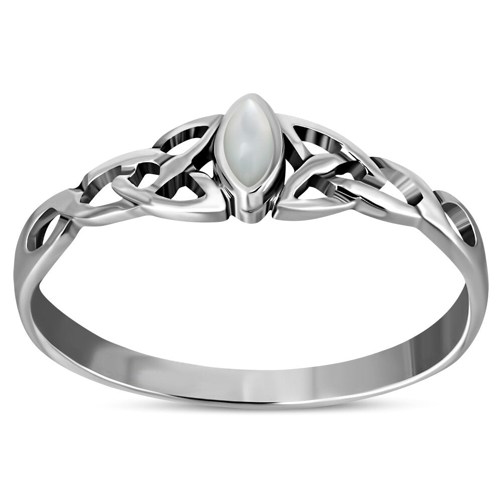 Celtic Stone Ring- Diamond Triquetra with Mother of Pearl