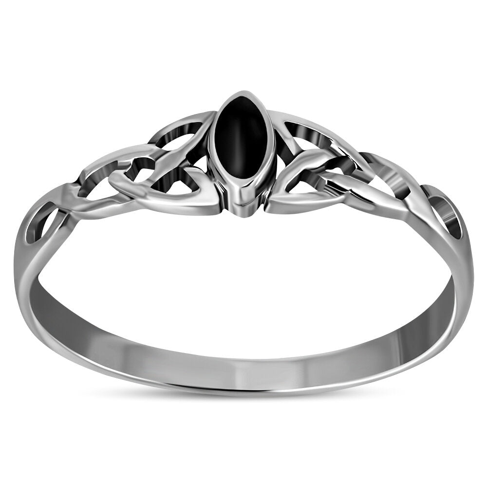 Celtic Stone Ring- Diamond Triquetra with Black Onyx