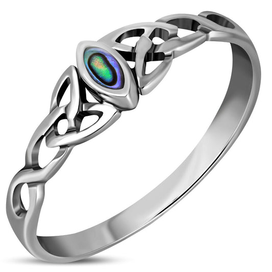 Celtic Stone Ring- Diamond Triquetra with Abalone Shell