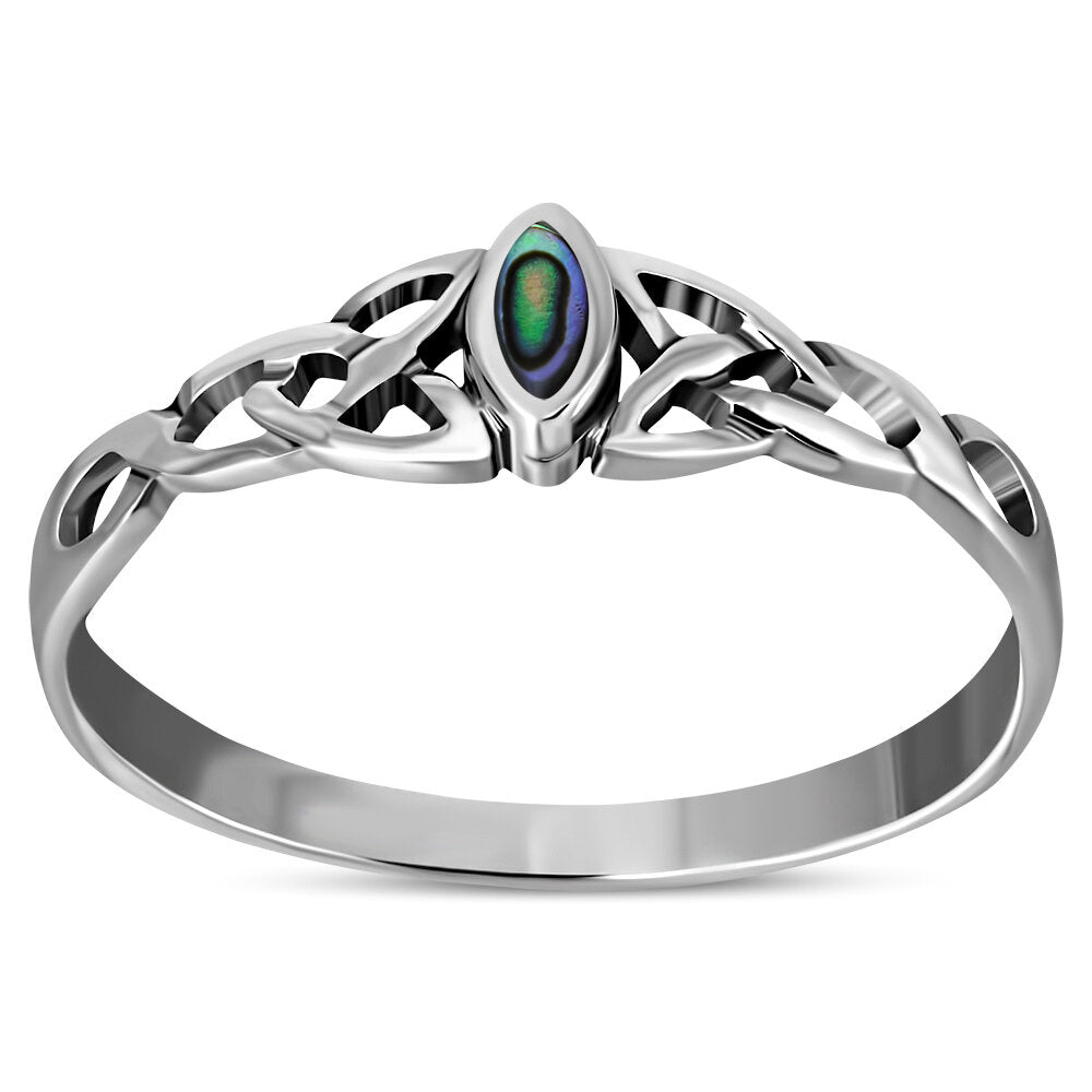 Celtic Stone Ring- Diamond Triquetra with Abalone Shell