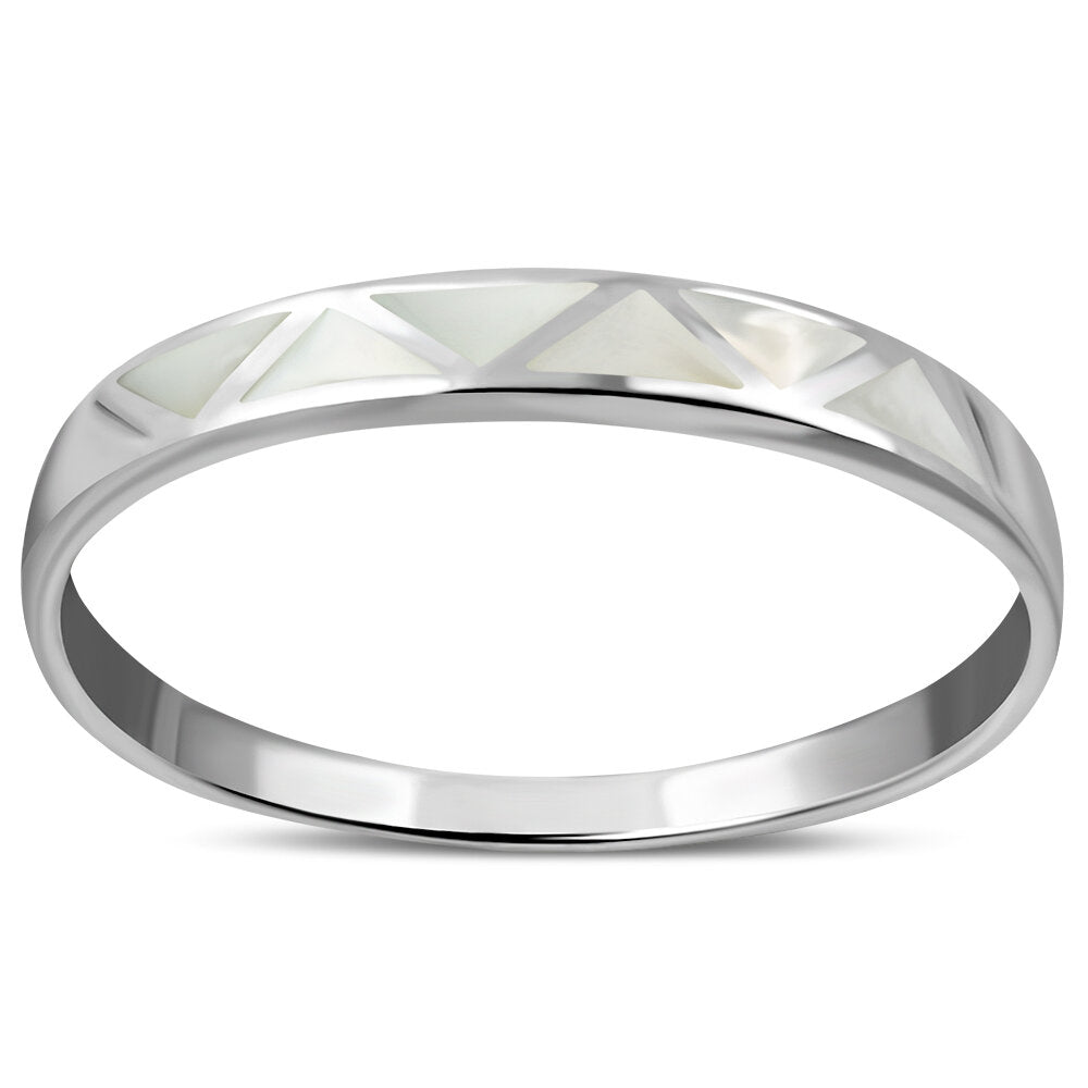 Contemporary Stone Ring- Paneled Band with Mother of Pearl