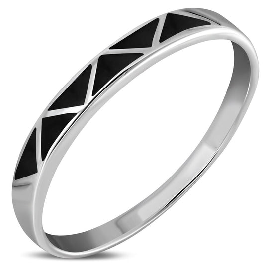 Contemporary Stone Ring- Zigzag Band with Black Onyx