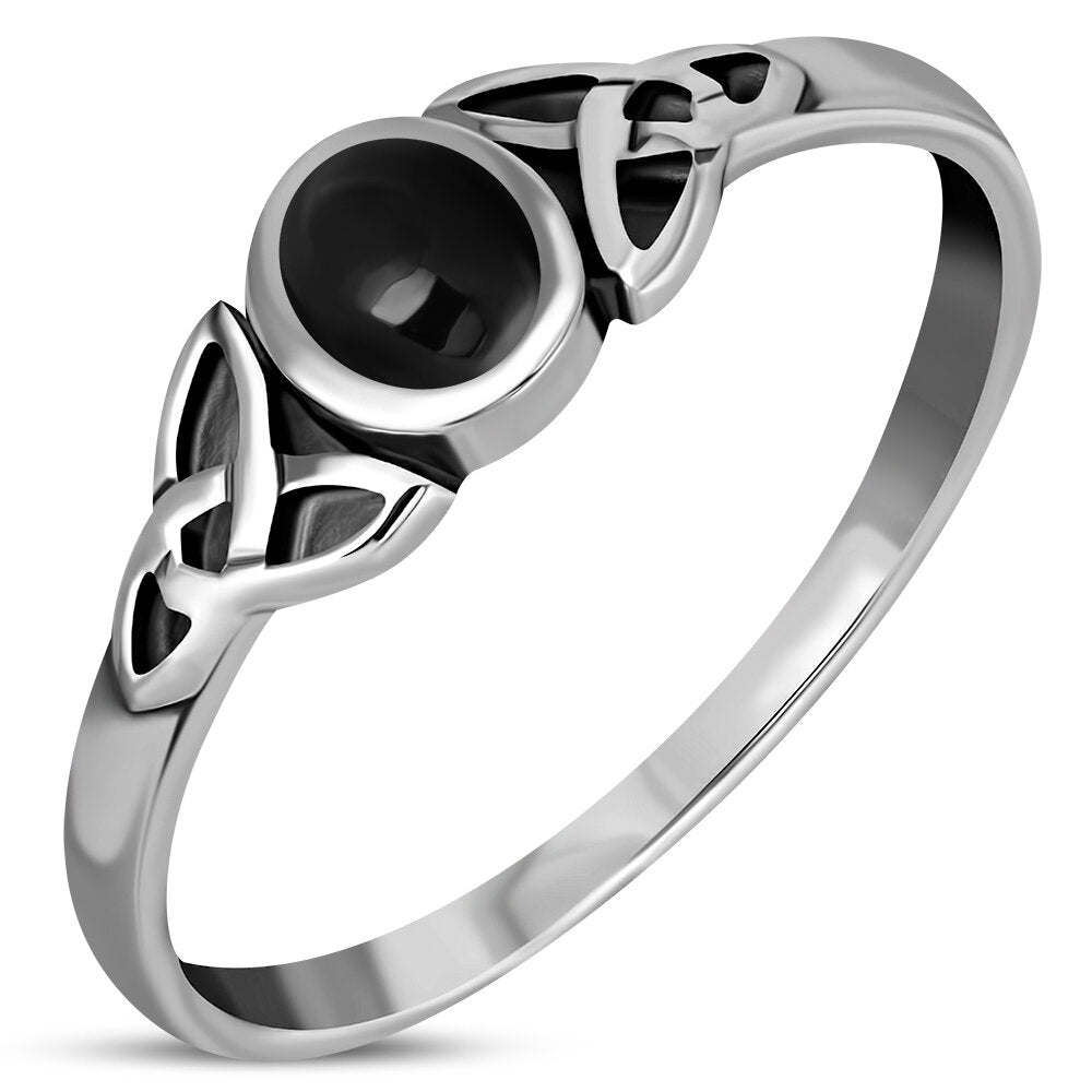 Celtic Stone Ring- Contrast Trinity with Black Onyx