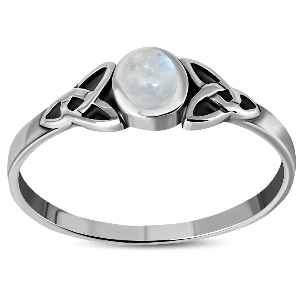 Celtic Stone Ring- Contrast Trinity with Moonstone