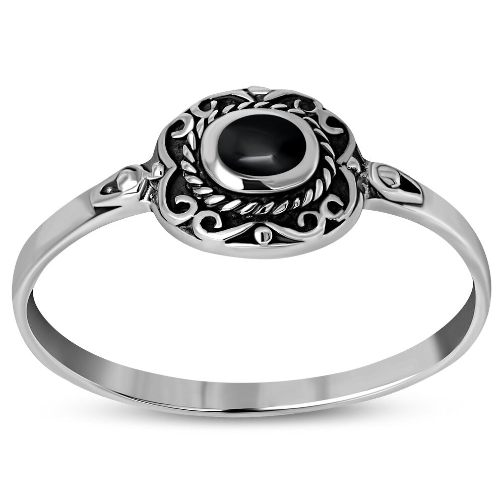 Contemporary Stone Ring- Vintage Swirl Frame with Black Onyx