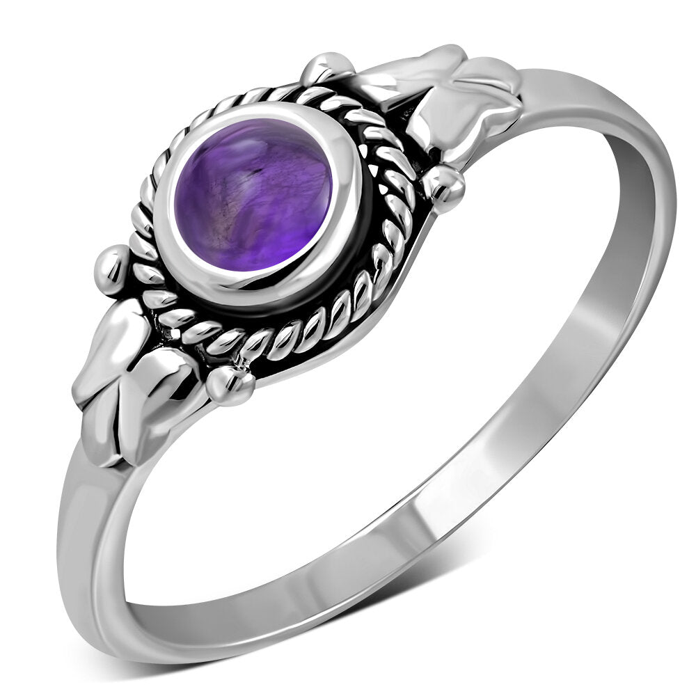 Contemporary Stone Ring- Plaited Border with Amethyst