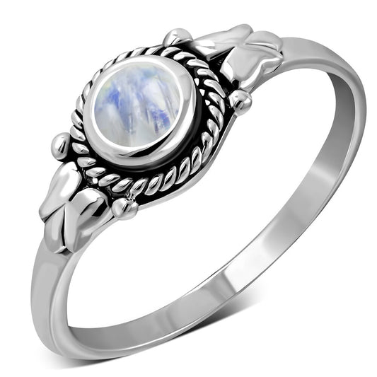 Contemporary Stone Ring- Moonstone with Plaited Border
