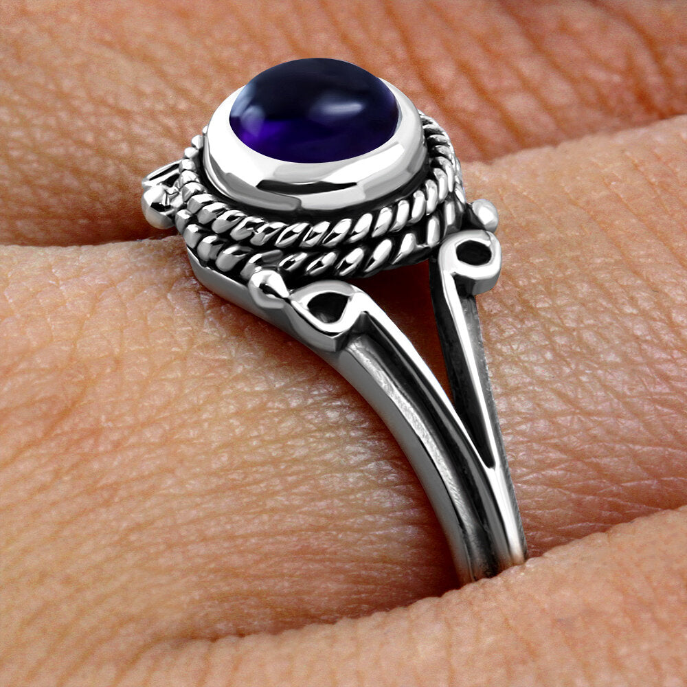 Contemporary Stone Ring- Vintage open arms with Amethyst