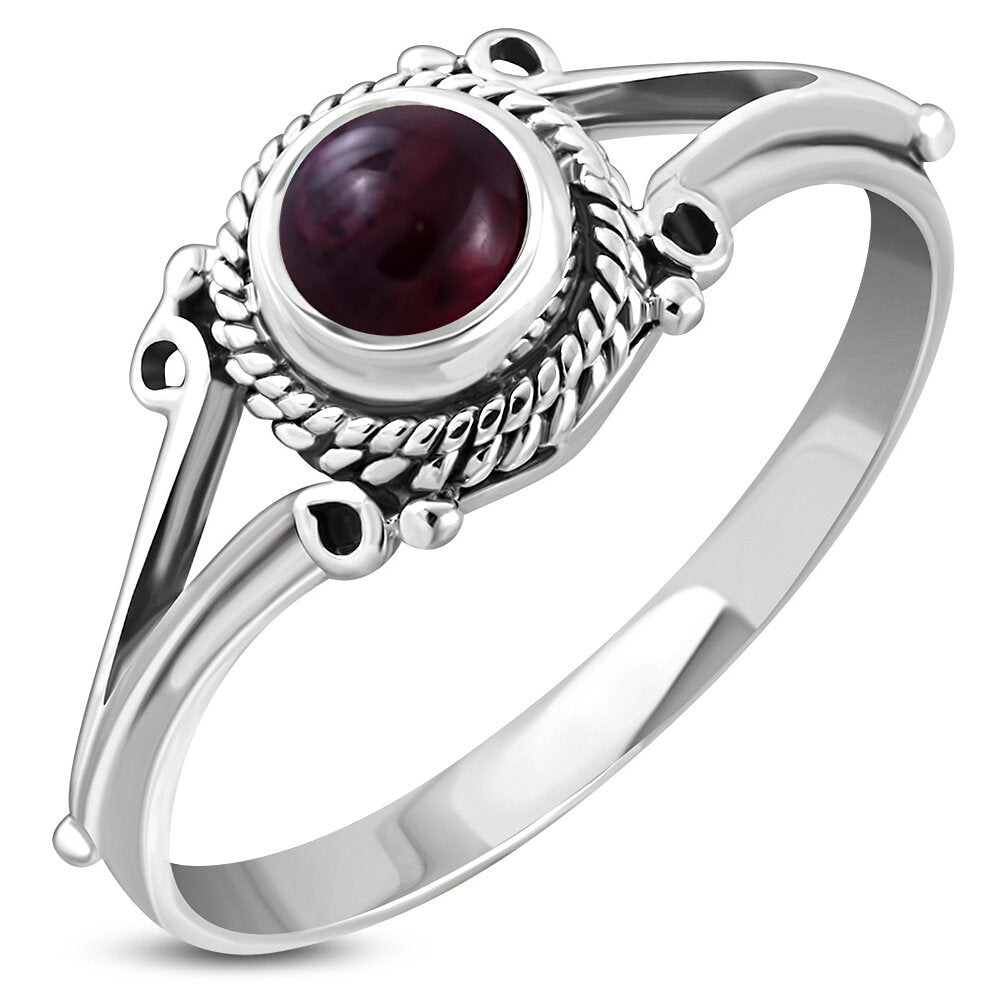 Contemporary Stone Ring- Vintage Open Arms with Red Garnet