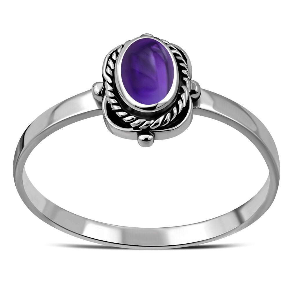 Contemporary Stone Ring- Four Point Vintage Frame with Amethyst