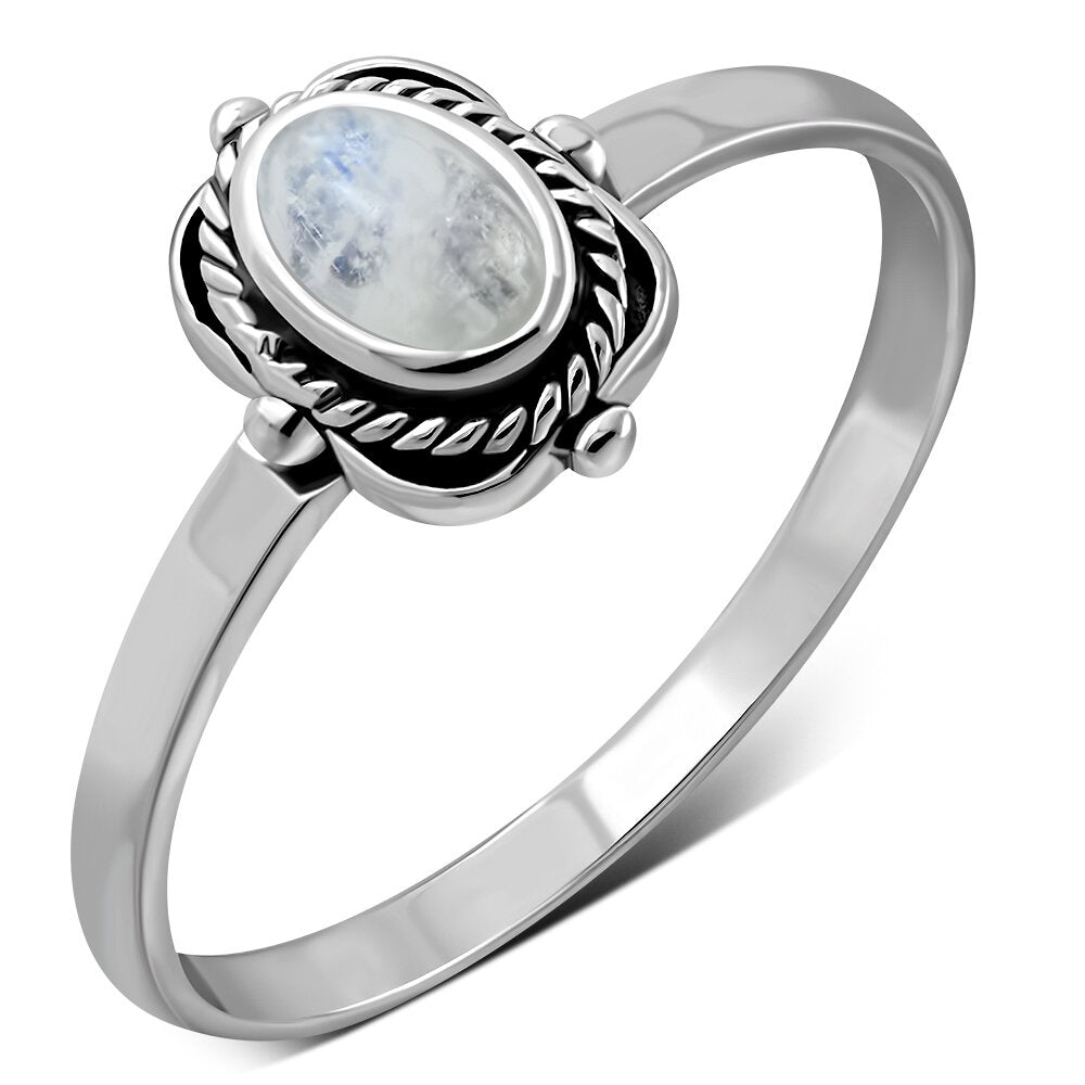 Contemporary Stone Ring- Four Point Vintage Frame with Moonstone