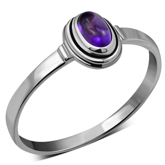 Contemporary Stone Ring- Plain Double Frame with Amethyst