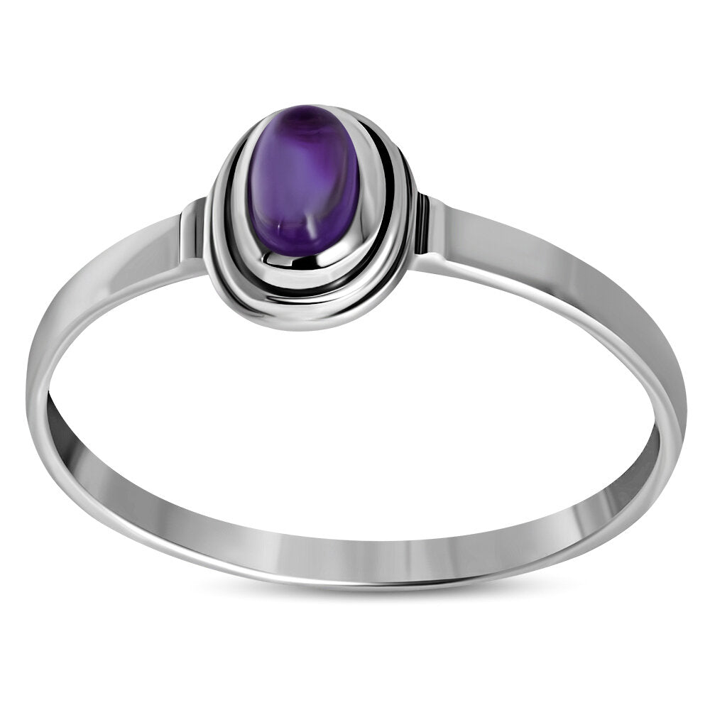 Contemporary Stone Ring-  Plain Double Frame with Amethyst