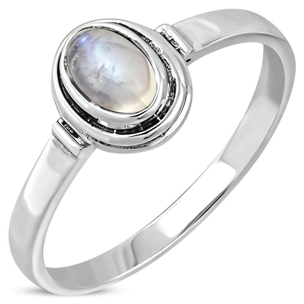 Contemporary Stone Ring- Plain Double Frame with Moonstone