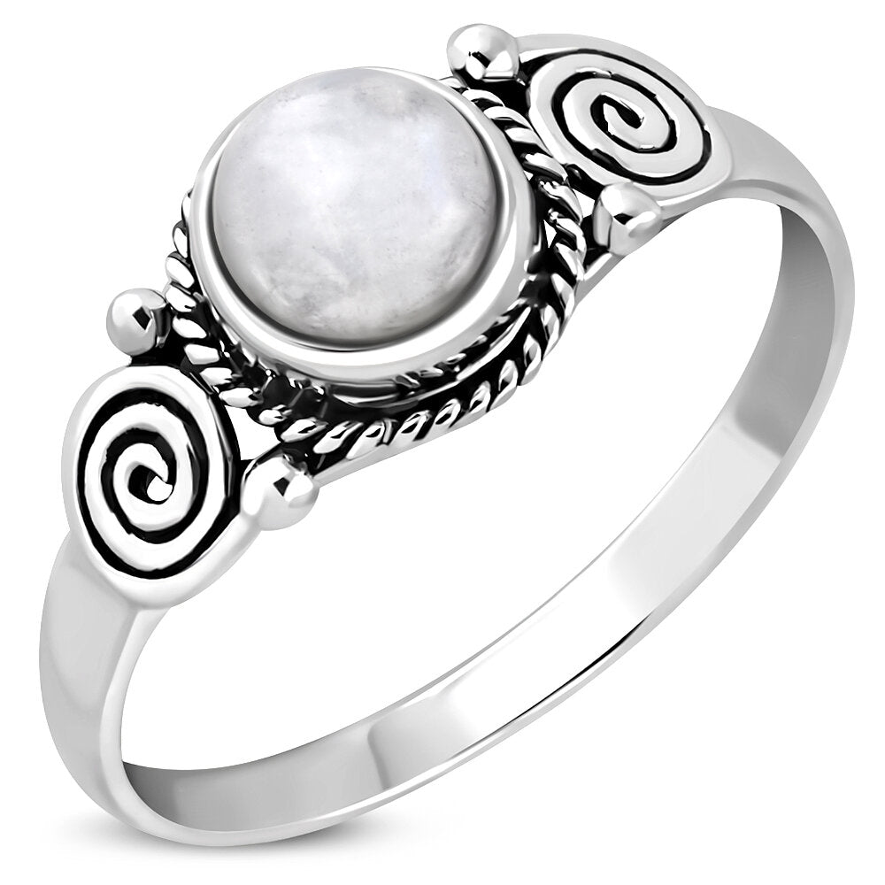 Contemporary Stone Ring- Whorl Shoulder with Moonstone