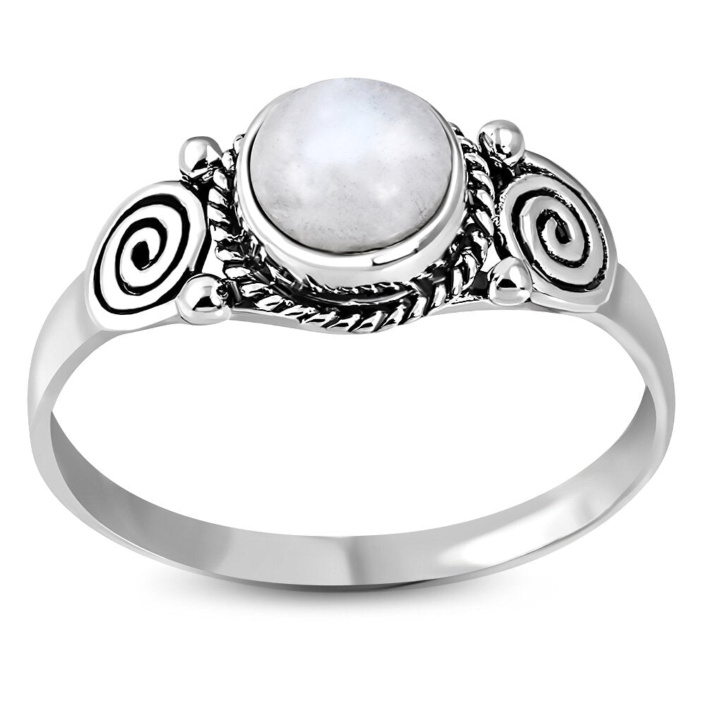 Contemporary Stone Ring- Whorl Shoulder with Moonstone