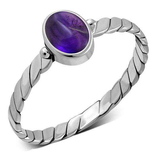 Contemporary Stone Ring- Roped Band with Amethyst