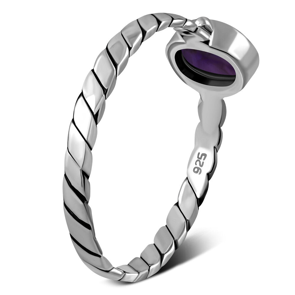 Contemporary Stone Ring- Roped Band with Amethyst