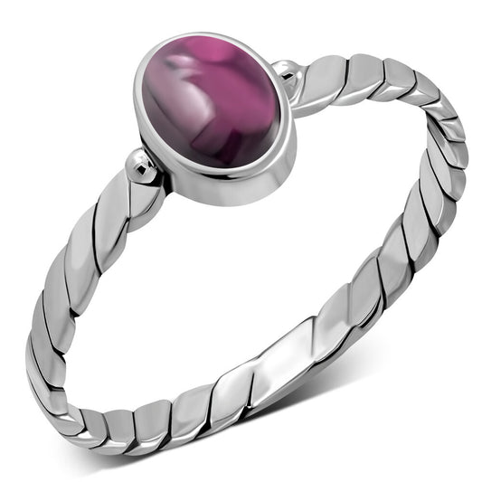 Contemporary Stone Ring- Roped Band with Red Garnet
