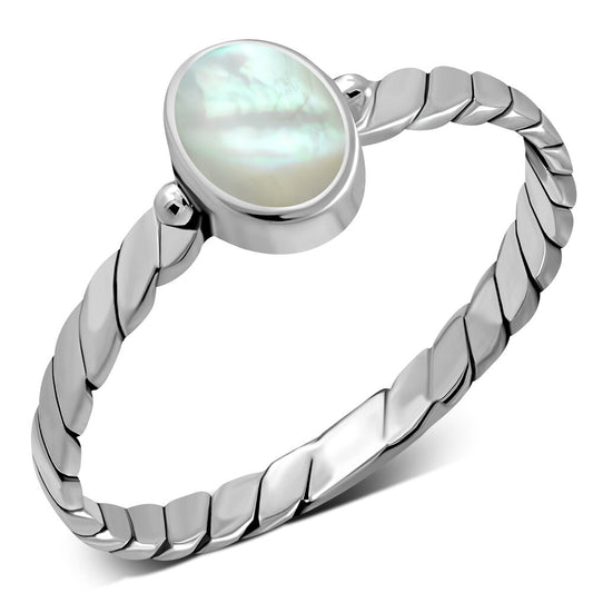 Contemporary Stone Ring- Roped Band with Mother of Pearl