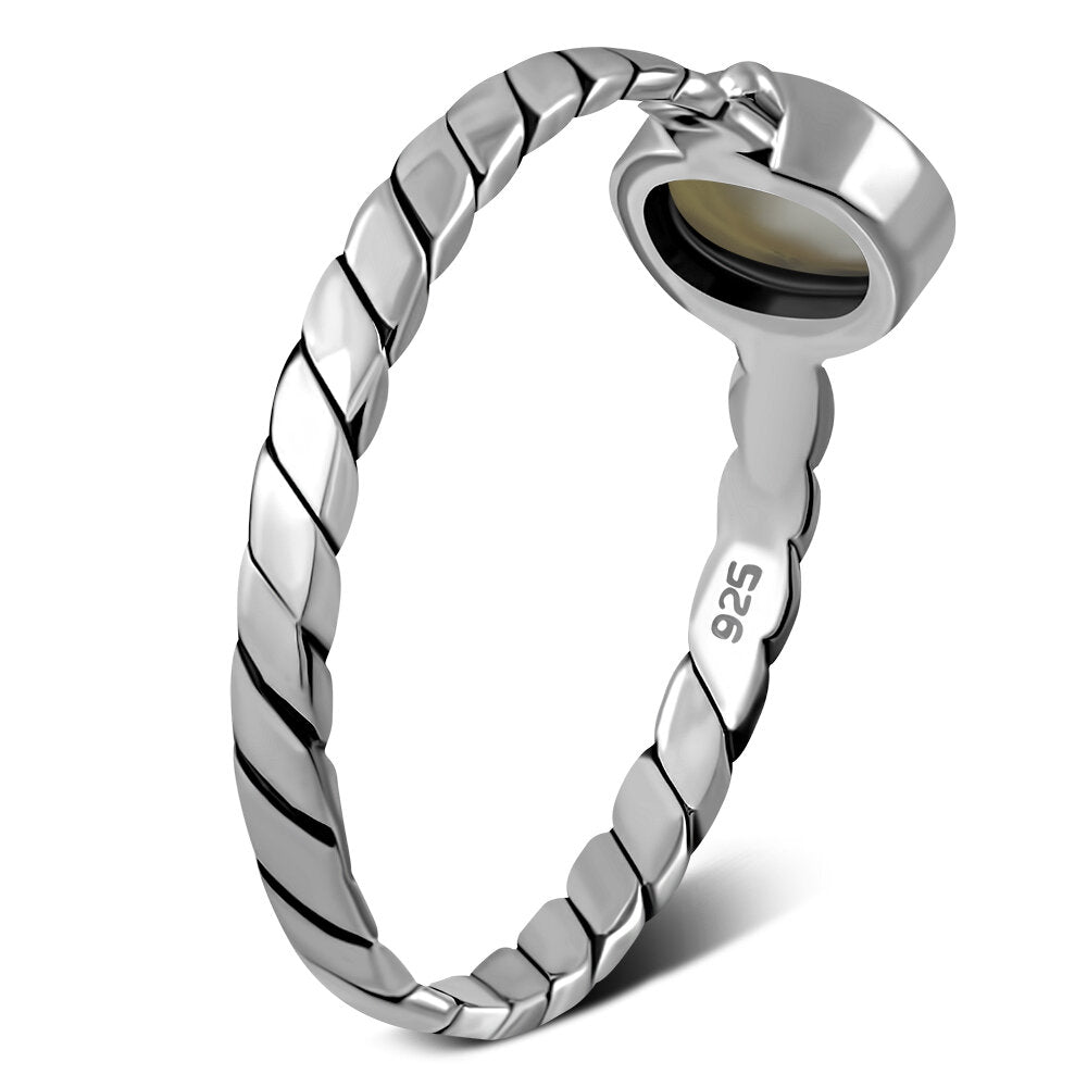 Contemporary Stone Ring- Roped Band with Mother of Pearl