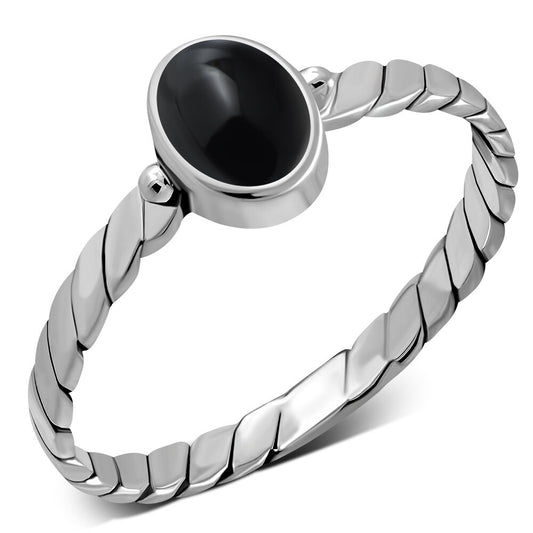 Contemporary Stone Ring- Roped Band with Black Onyx