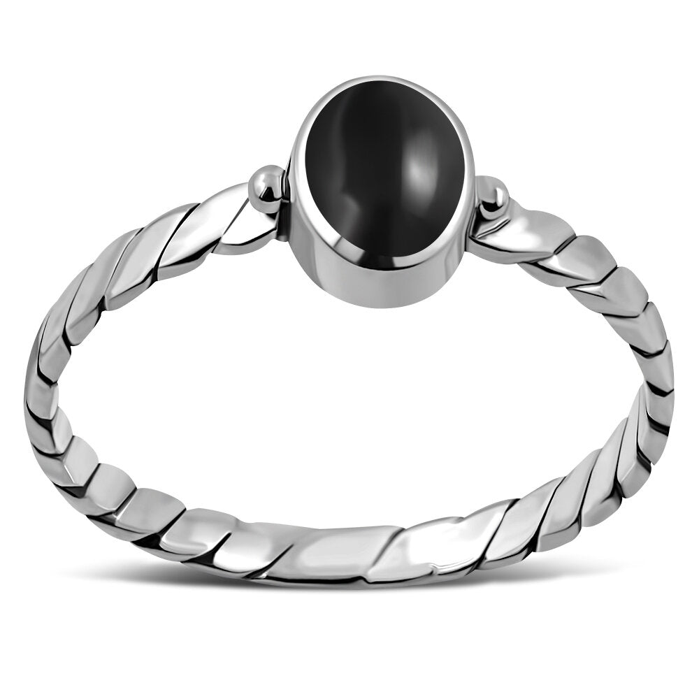 Contemporary Stone Ring- Roped Band with Black Onyx