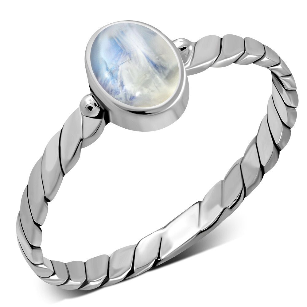 Contemporary Stone Ring- Roped Band with Moonstone