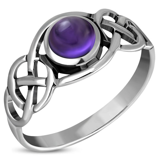 Celtic Stone Ring- Looped Frame with round Amethyst (Small)
