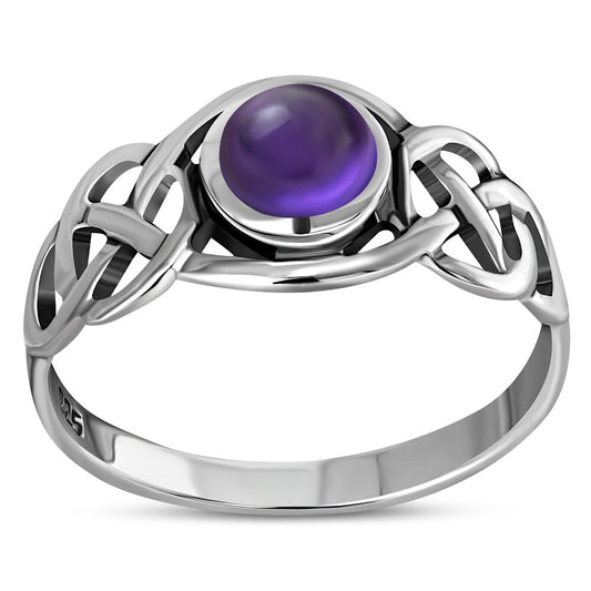 Celtic Stone Ring- Looped Frame with round Amethyst (Small)