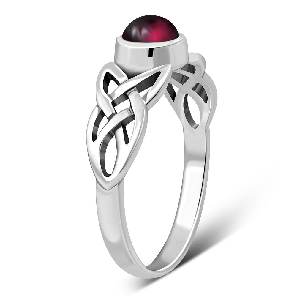 Celtic Stone Ring- Tapered Celtic Knot with Red Garnet