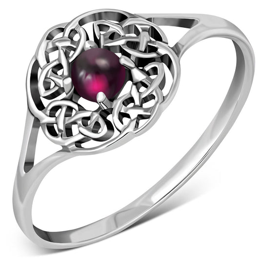 Celtic Stone Ring- Celtic Wreath with Red Garnet